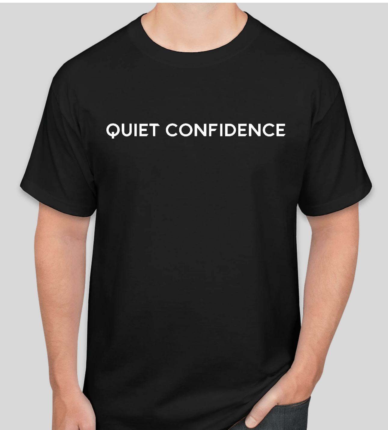 Black Short Sleeve T-shirt with White QUIET CONFIDENCE QC OG