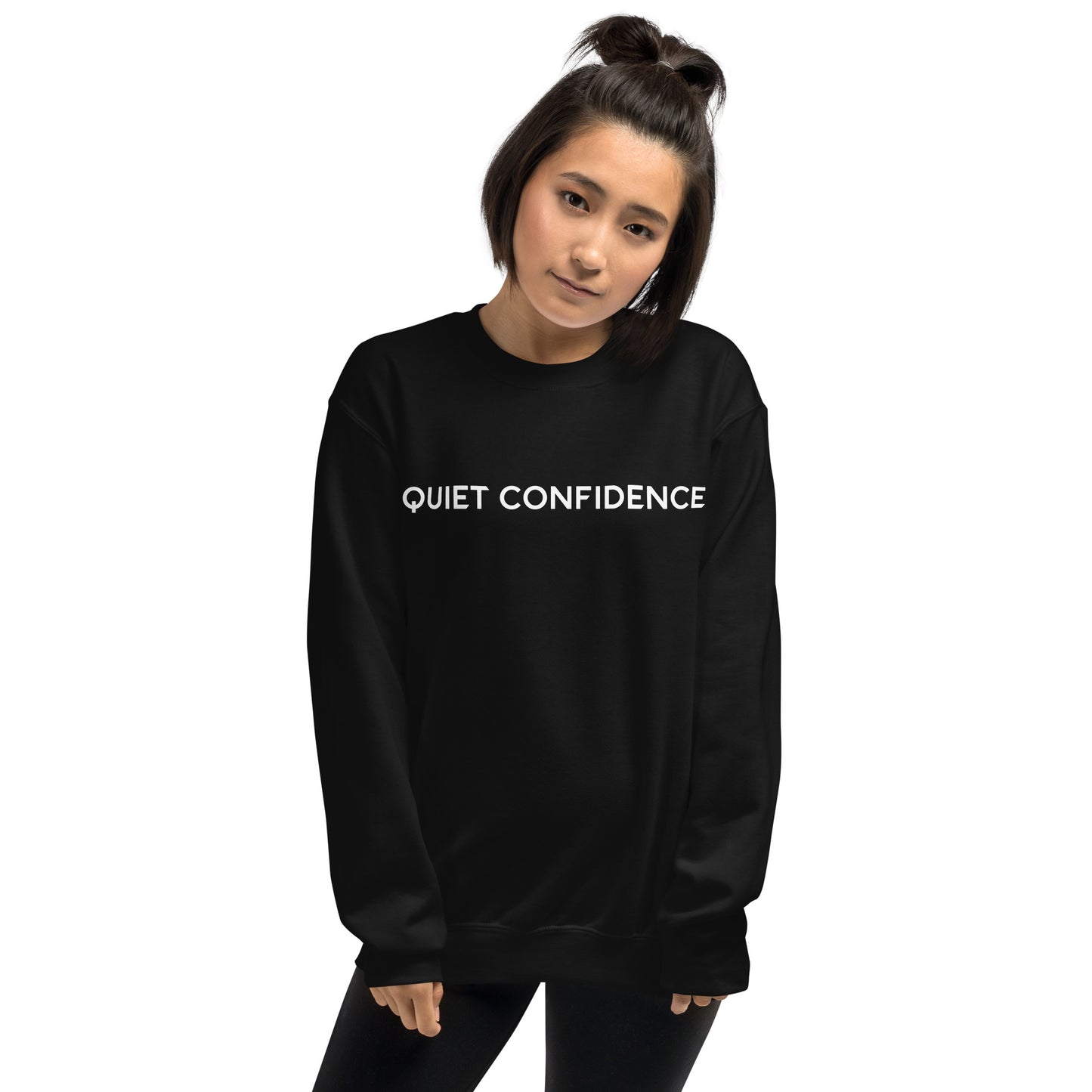 Crew Neck Black Sweatshirt with Gold QUIET CONFIDENCE logo on back (Unisex)