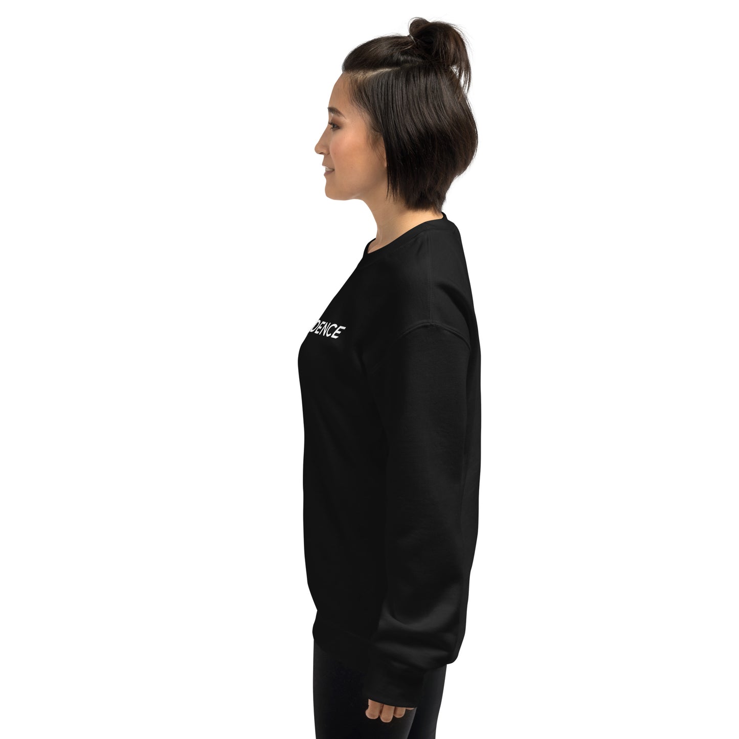 Crew Neck Black Sweatshirt with Gold QUIET CONFIDENCE logo on back (Unisex)