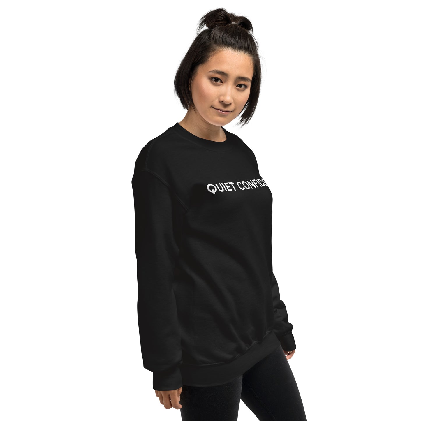 Crew Neck Black Sweatshirt with Gold QUIET CONFIDENCE logo on back (Unisex)