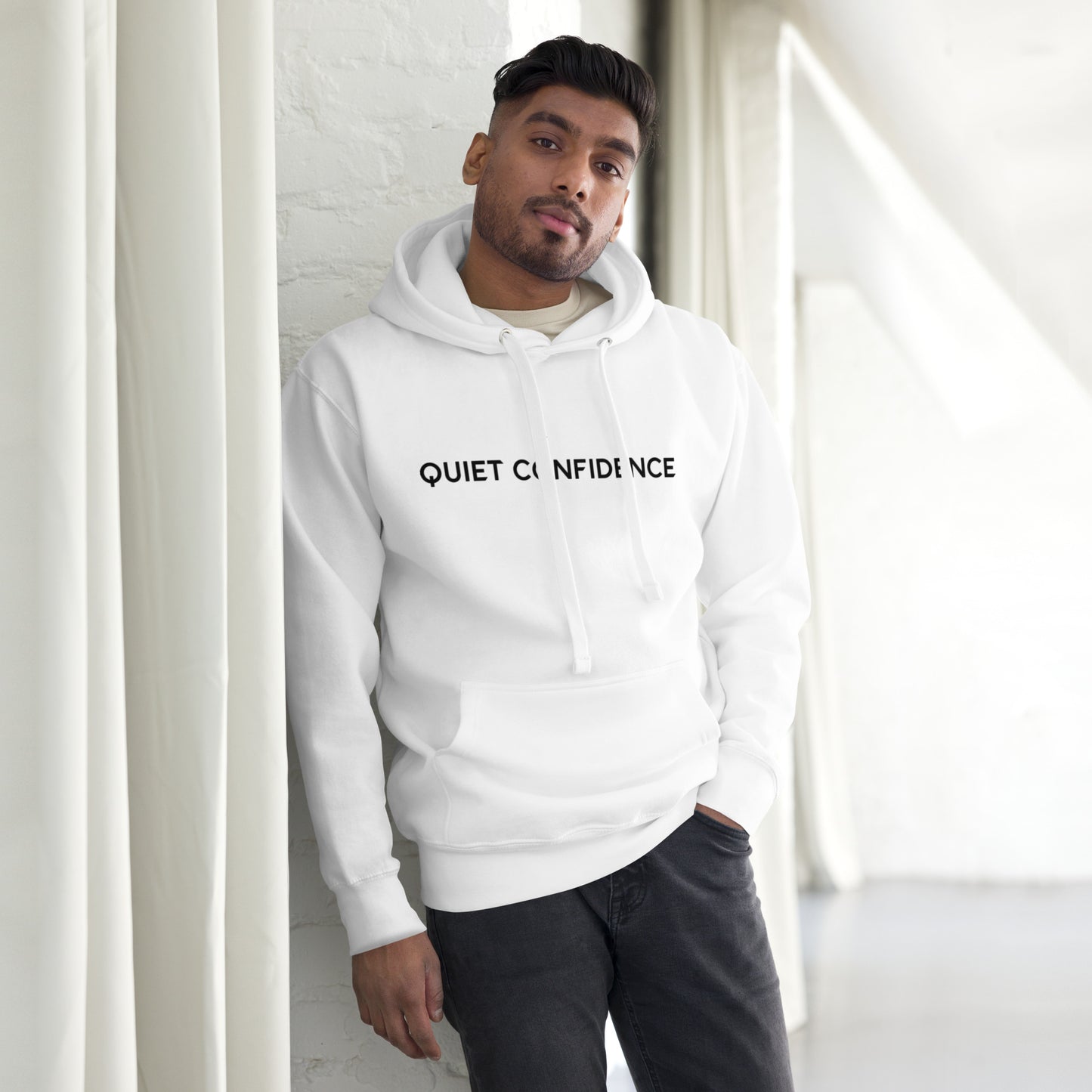 White Hoodie with GOLD QUIET CONFIDENCE OG Logo (Unisex)