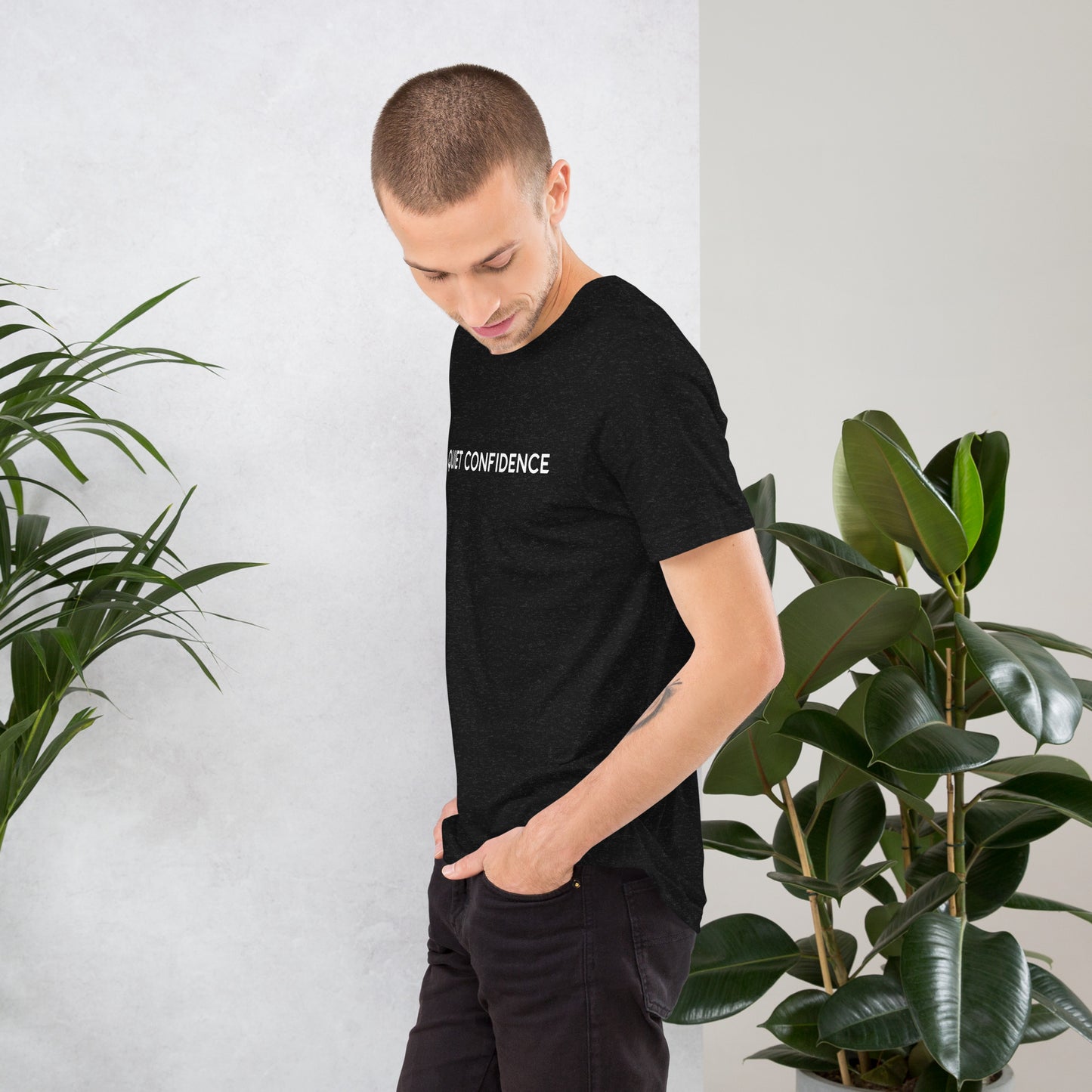 Black Short Sleeve T-shirt with GOLD QUIET CONFIDENCE OG LOGO (Unisex)