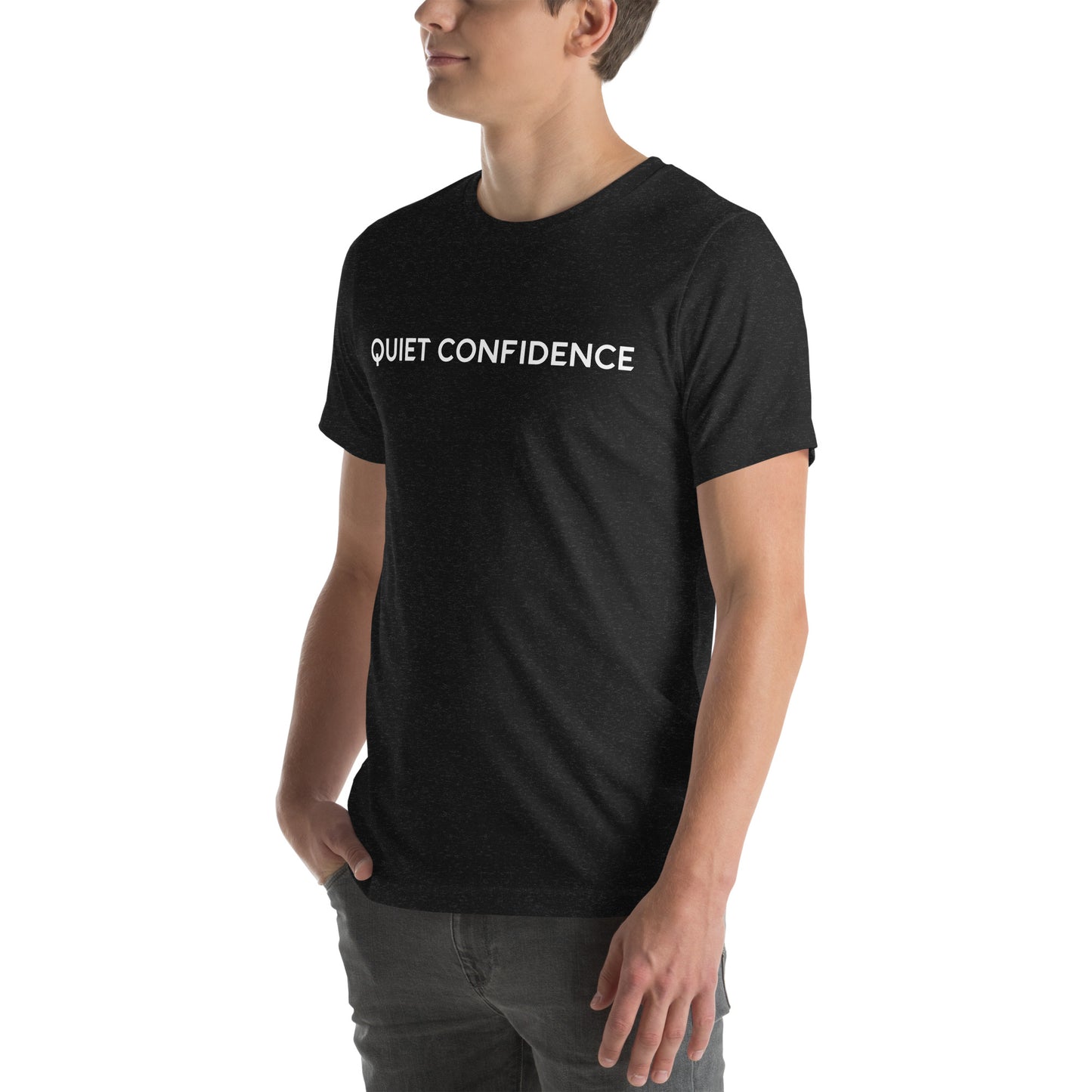 Black Short Sleeve T-shirt with White QUIET CONFIDENCE QC OG Logo (Unisex)