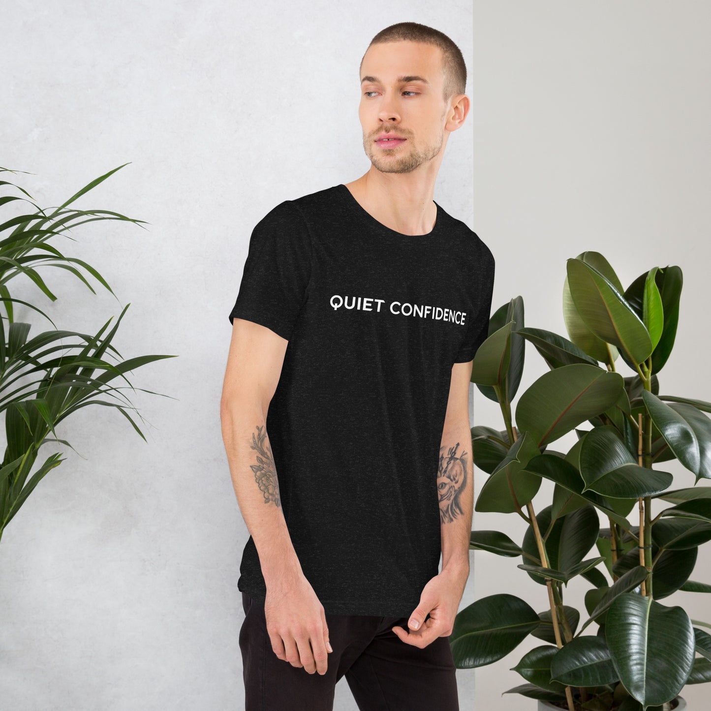 Black Short Sleeve T-shirt with GOLD QUIET CONFIDENCE OG LOGO (Unisex)