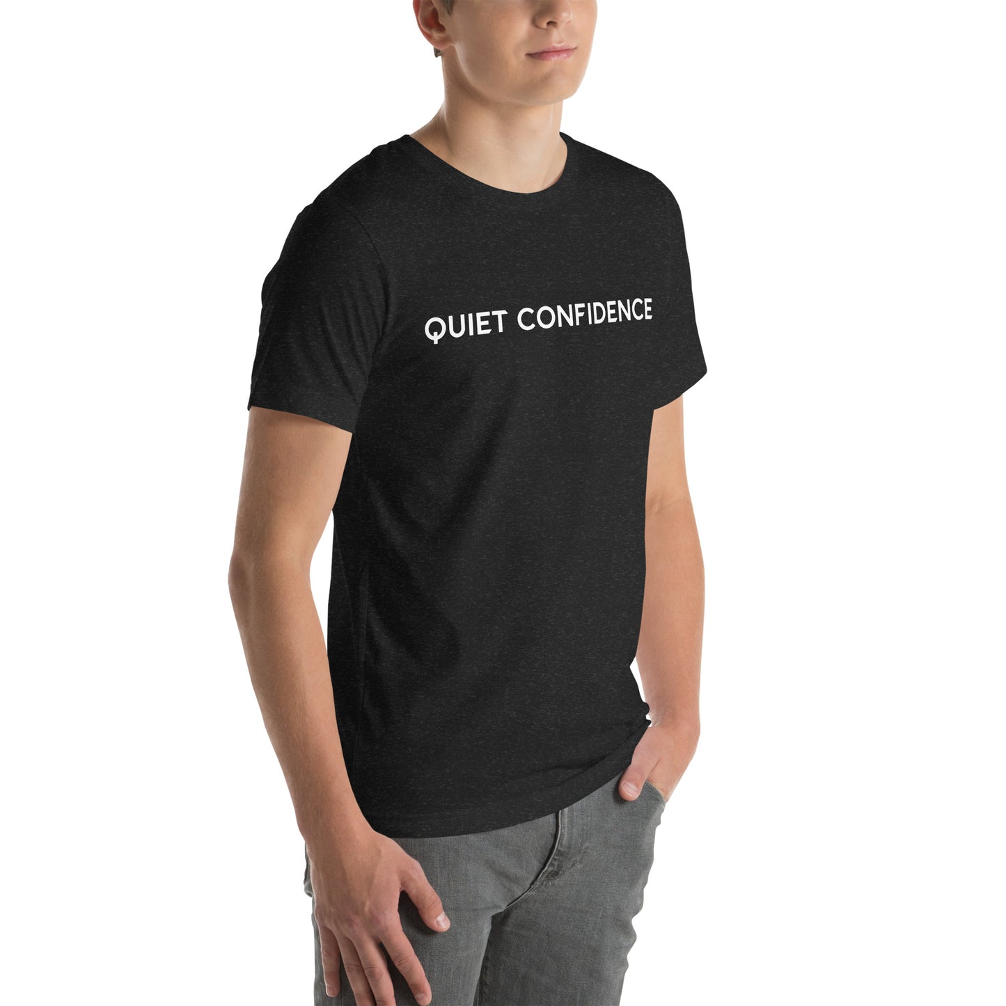 Black Short Sleeve T-shirt with White QUIET CONFIDENCE QC OG Logo (Unisex)